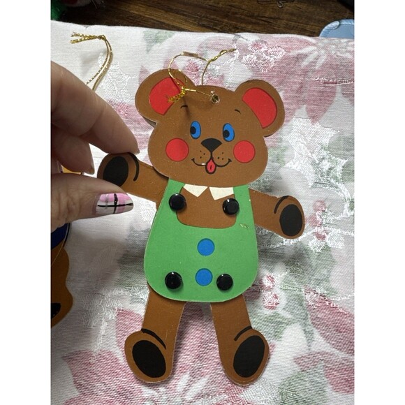 Vtg 60s 70s Lot 4 Cardboard Japan Ornaments Bears Jointed Arms Legs 5" Die Cut - Picture 8 of 9